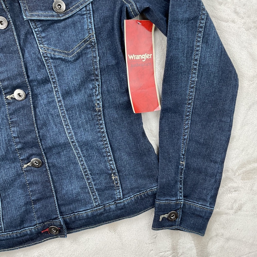 Wrangler Authentics Womens Dark Wash Stretch Denim Trucker Jacket SMALL NWT - Picture 3 of 8